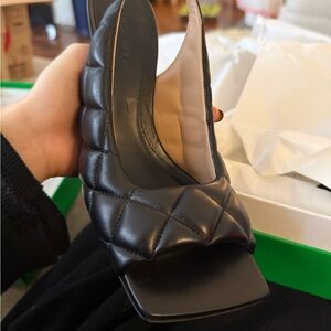 Bottega Veneta Black Quilted Leather Square-Toe Mule